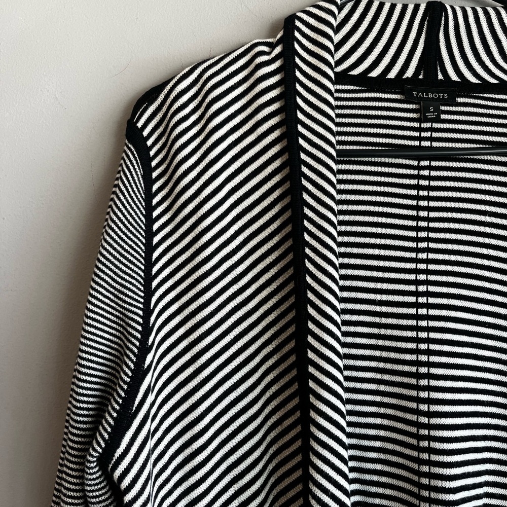 Women’s Talbots Black and White Open Knit Striped Cardigan S/M Capsule - Picture 2 of 9